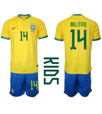 Brasil Eder Militao #14 Hjemmedraktsett Barn VM 2022 Kortermet (+ Korte bukser)
